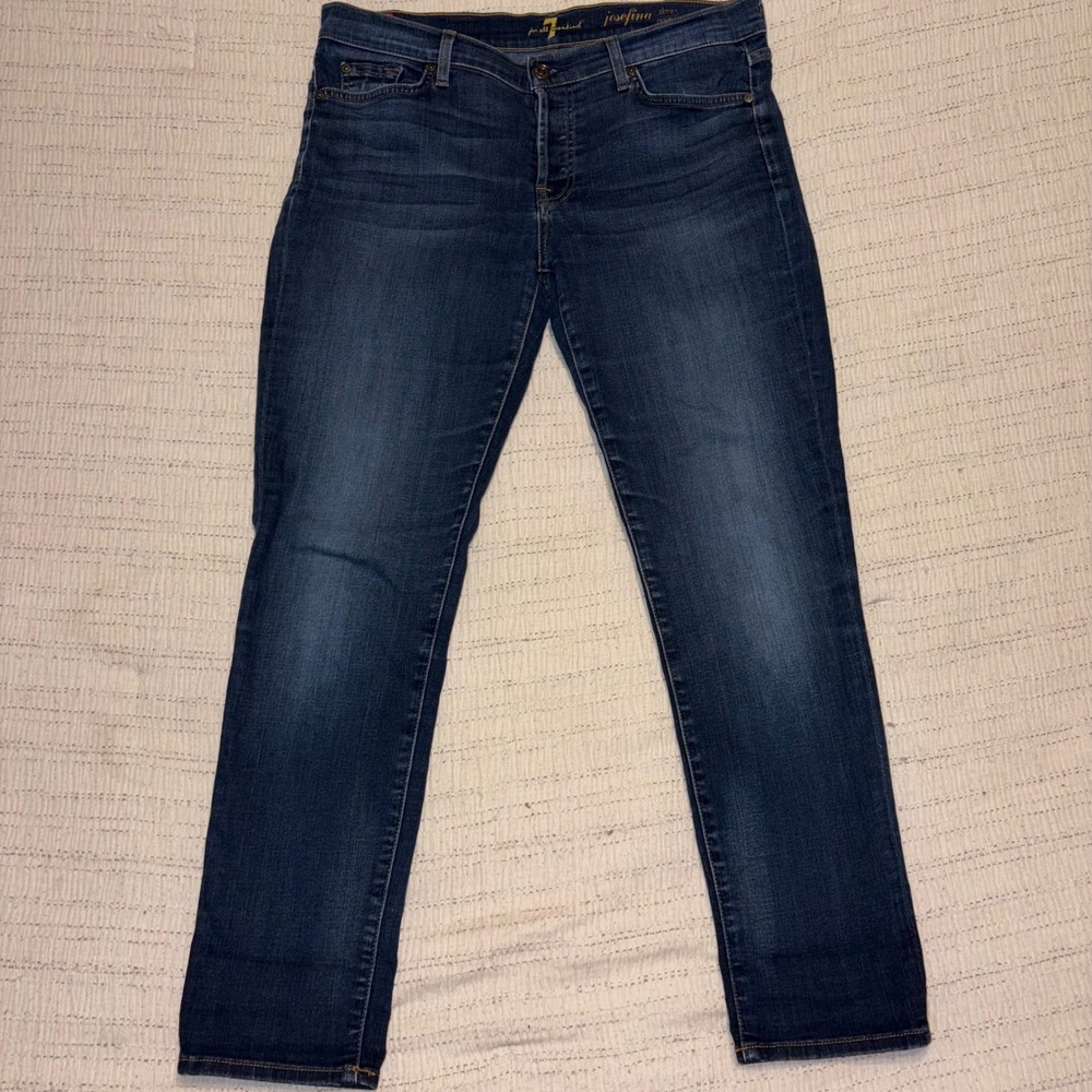 7 For All Mankind Josefina Skinny Boyfriend Jeans Dark Wash Button Fly Size 31